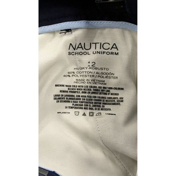 Nautica Boys Size 12 Husky Navy Adjustable Waist Flat Front Straight Pants - Picture 12 of 12
